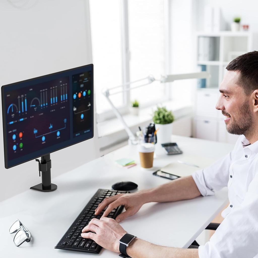 Single monitor arm holding one screen