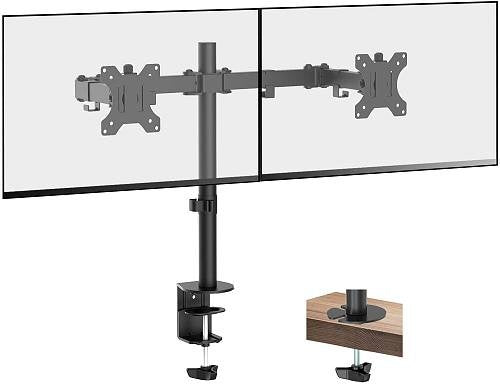 Dual Arm Table Clip Monitor Mount – Adjustable Desk Clamp Stand