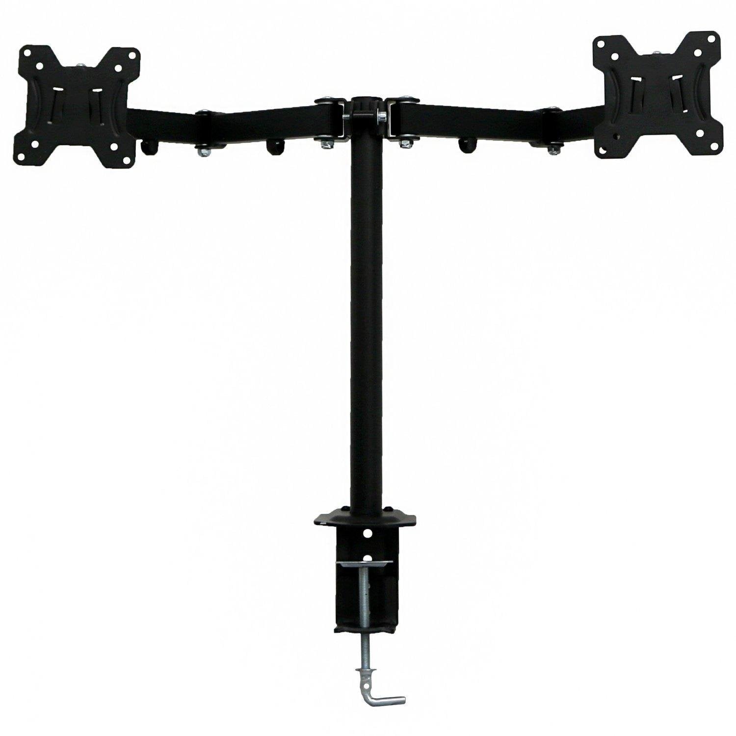 Dual Arm Table Clip Monitor Mount – Adjustable Desk Clamp Stand