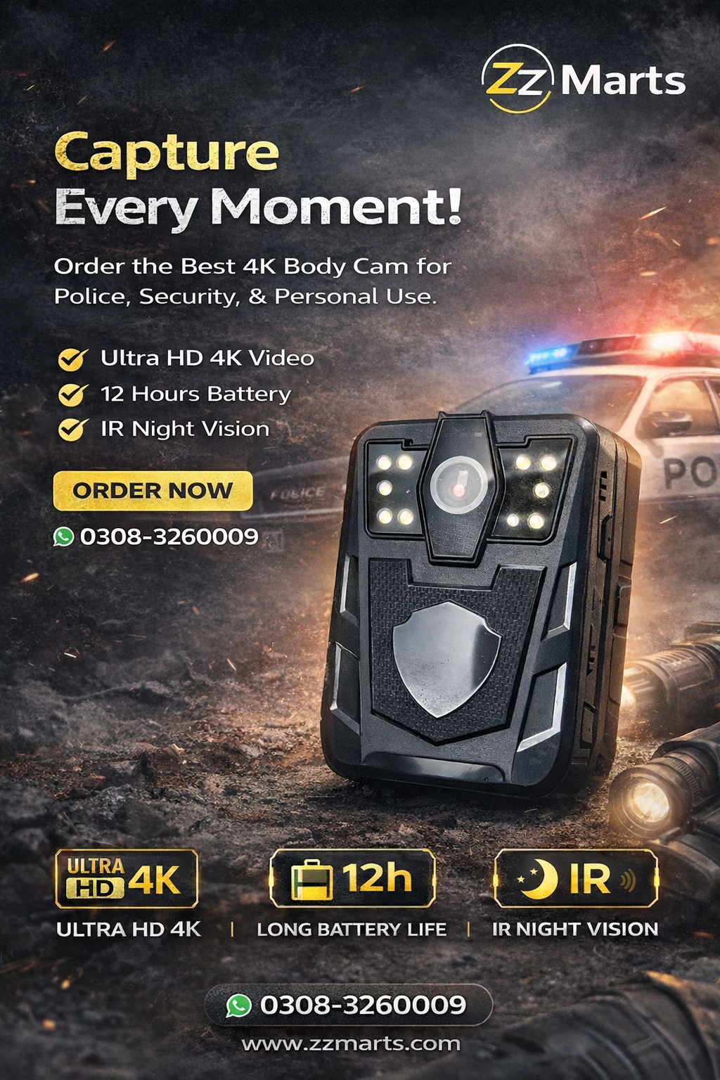 4K Police Body Camera / Body Cam – High-Definition Wearable Video Recorder