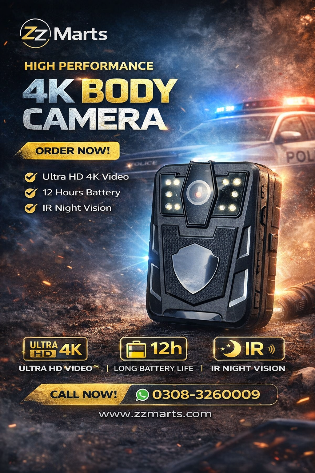 4K Police Body Camera / Body Cam – High-Definition Wearable Video Recorder