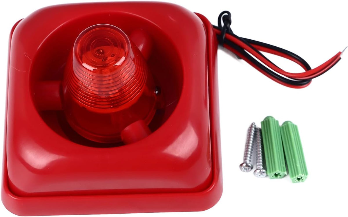 Fire Alarm Siren with Strobe Light – 12V/24V Emergency Warning Horn (Red)