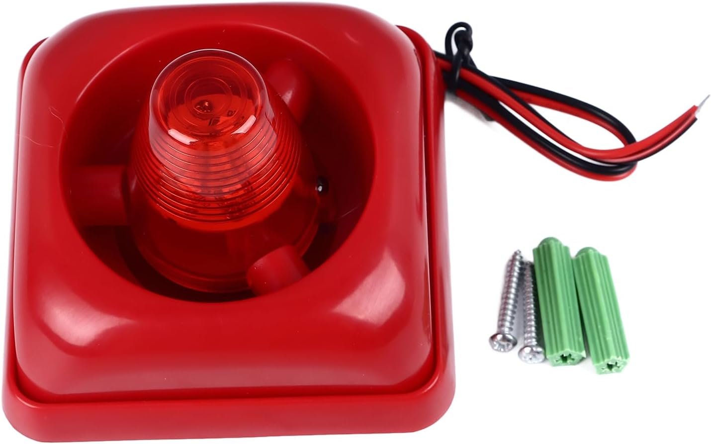 Fire Alarm Siren with Strobe Light – 12V/24V Emergency Warning Horn (Red)