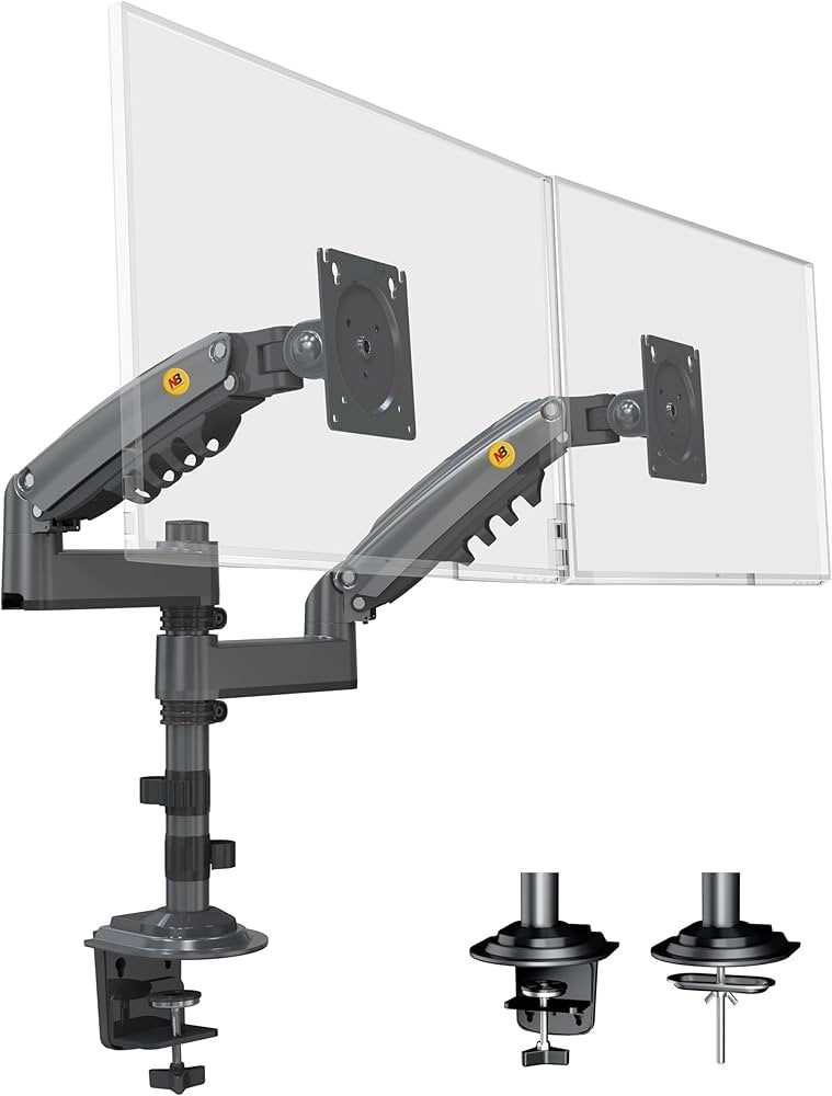 NB H180 Monitor Arm 17″–27″ with Laptop Plate – Gas Spring Desk Mount