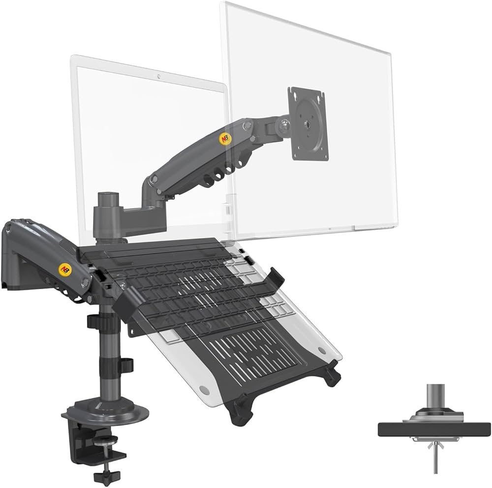 NB H180 Monitor Arm 17″–27″ with Laptop Plate – Gas Spring Desk Mount