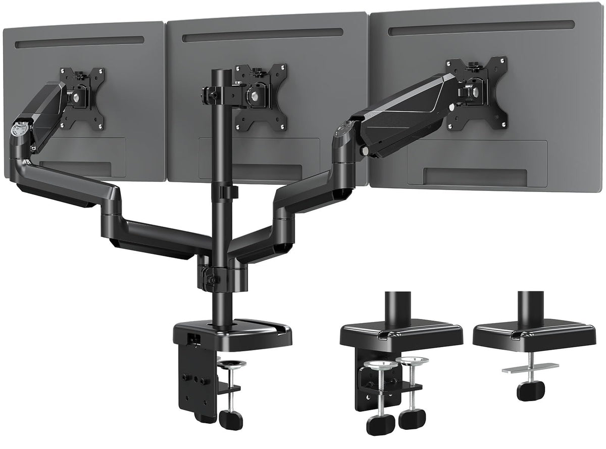 Triple Hydraulic Table Clip Monitor Mount – Gas Spring Desk Clamp Stand