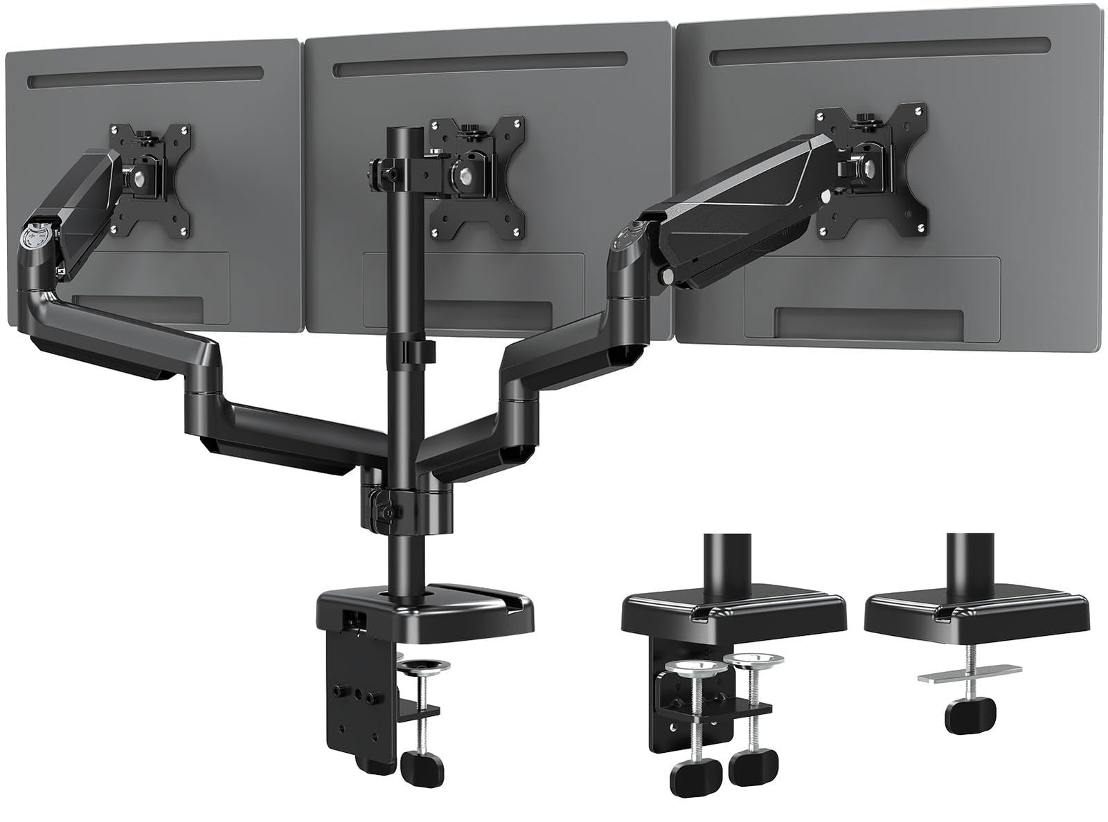 Triple Hydraulic Table Clip Monitor Mount – Gas Spring Desk Clamp Stand