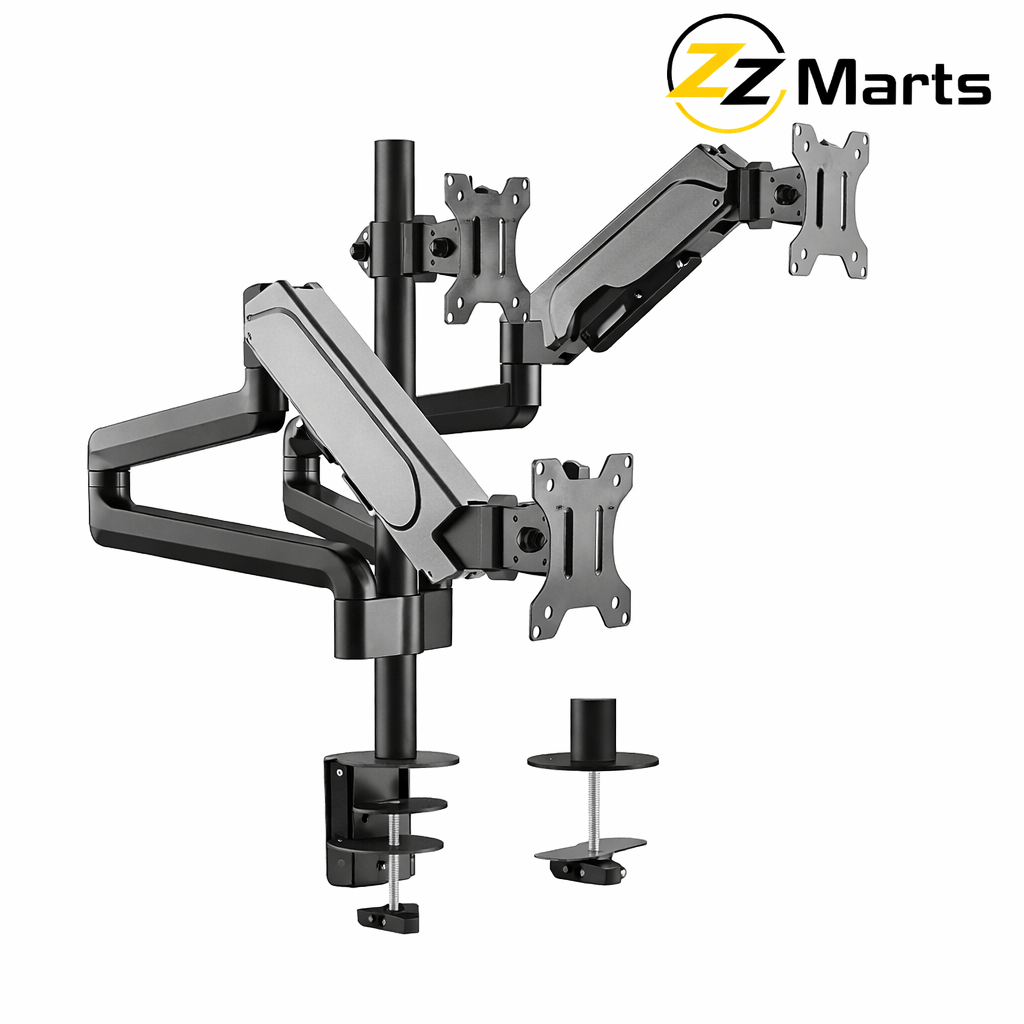 Triple Hydraulic Table Clip Monitor Mount – Gas Spring Desk Clamp Stand