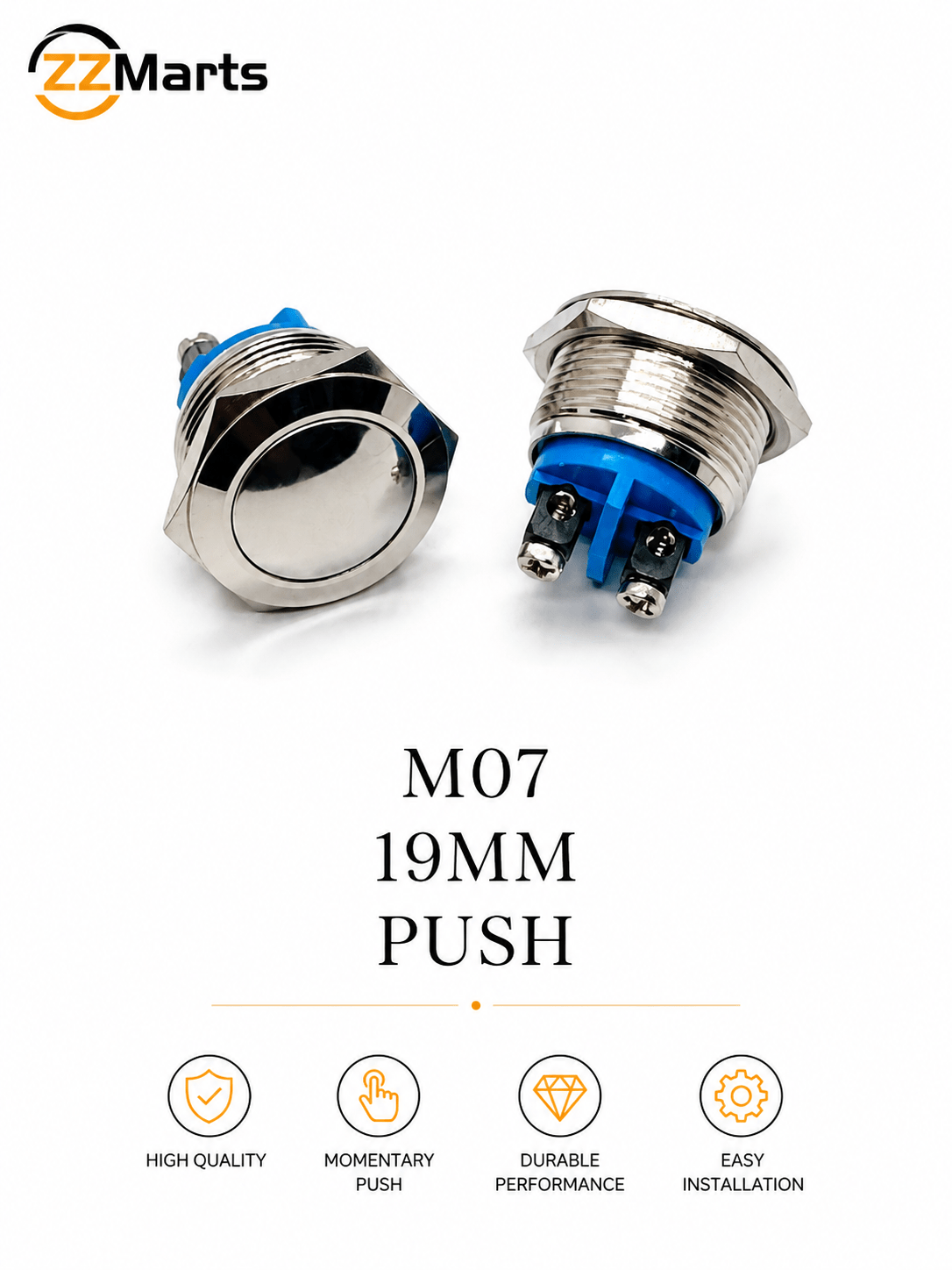 M07 19MM Metal Push Button Switch (Momentary Push)