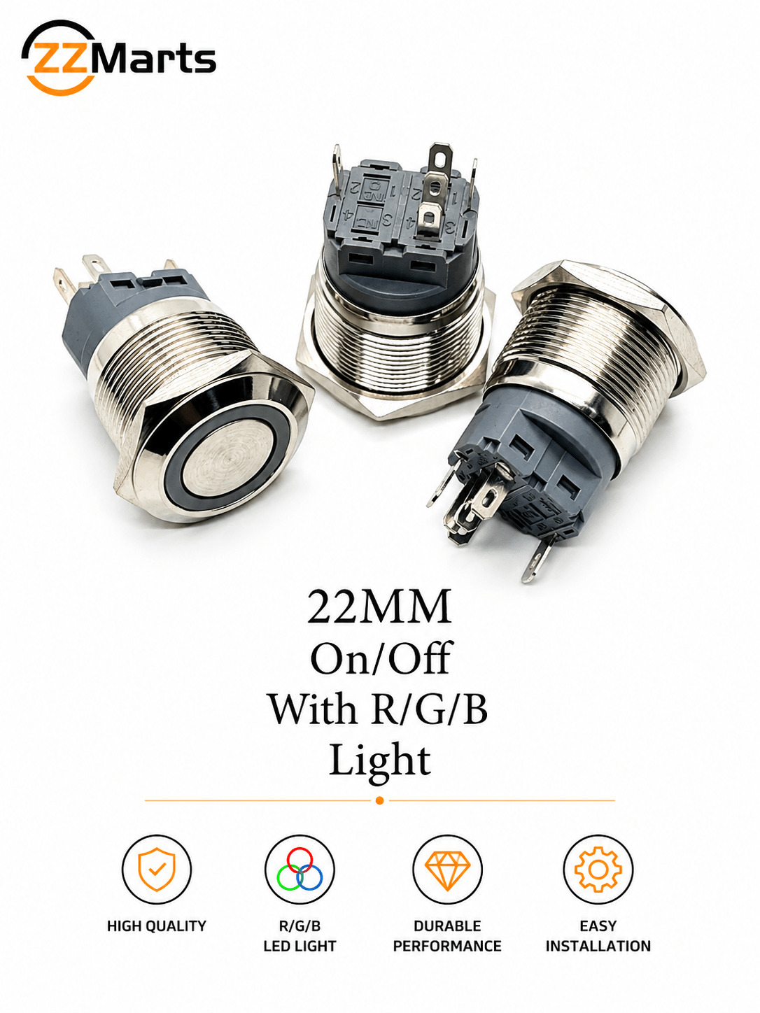 22MM Metal On/Off Push Button Switch with RGB LED Light