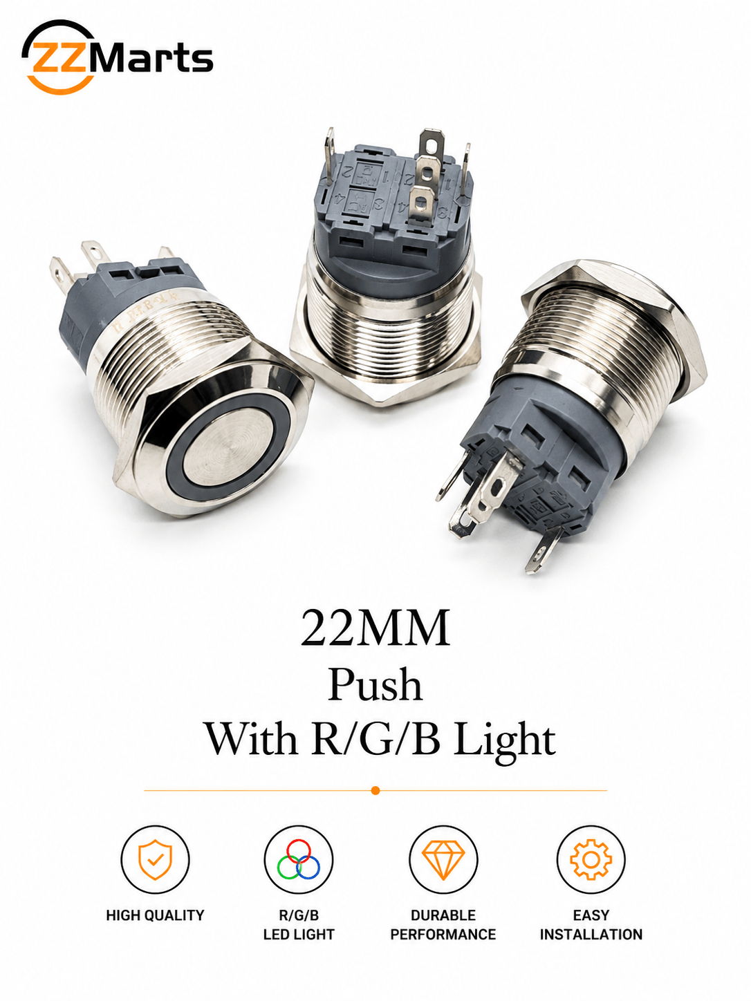 22MM Metal Push Button Switch with RGB LED Light
