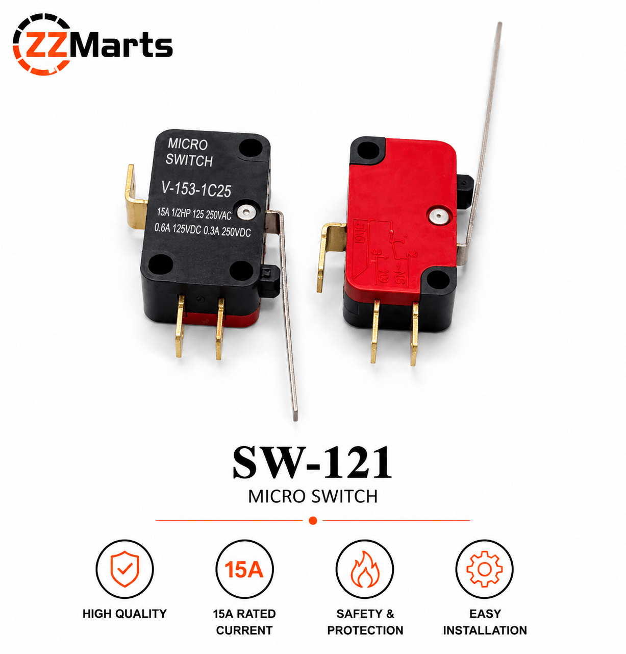 SW-121 Micro Switch (15A Rated with Lever Arm)