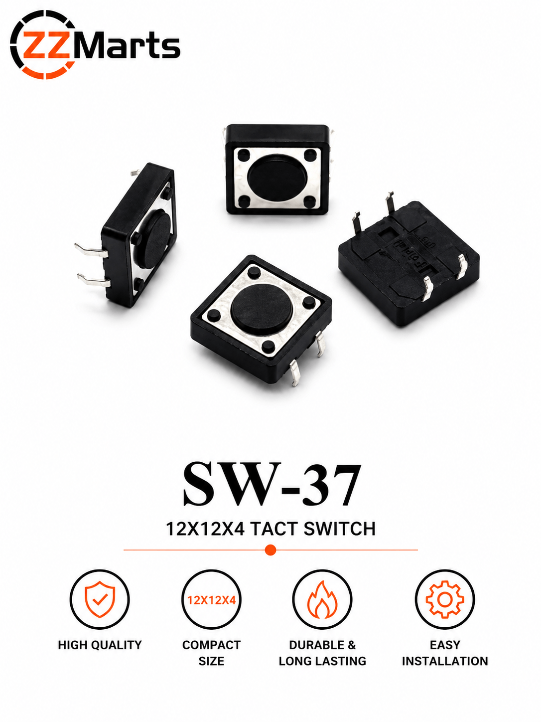 SW-37 Tact Switch (12×12×4mm) Touch Button