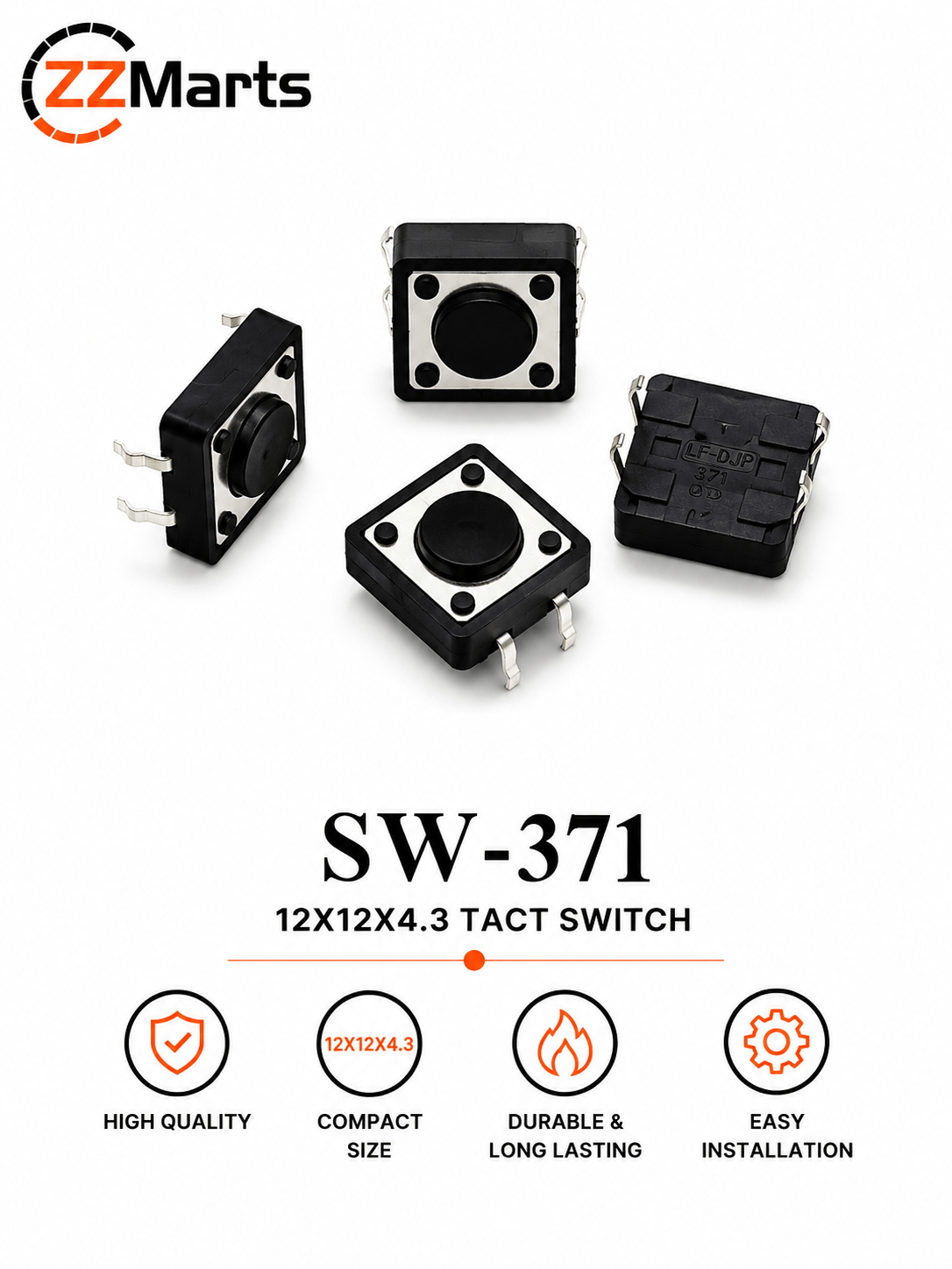 SW-371 Tact Switch (12×12×4.3mm) Touch Button