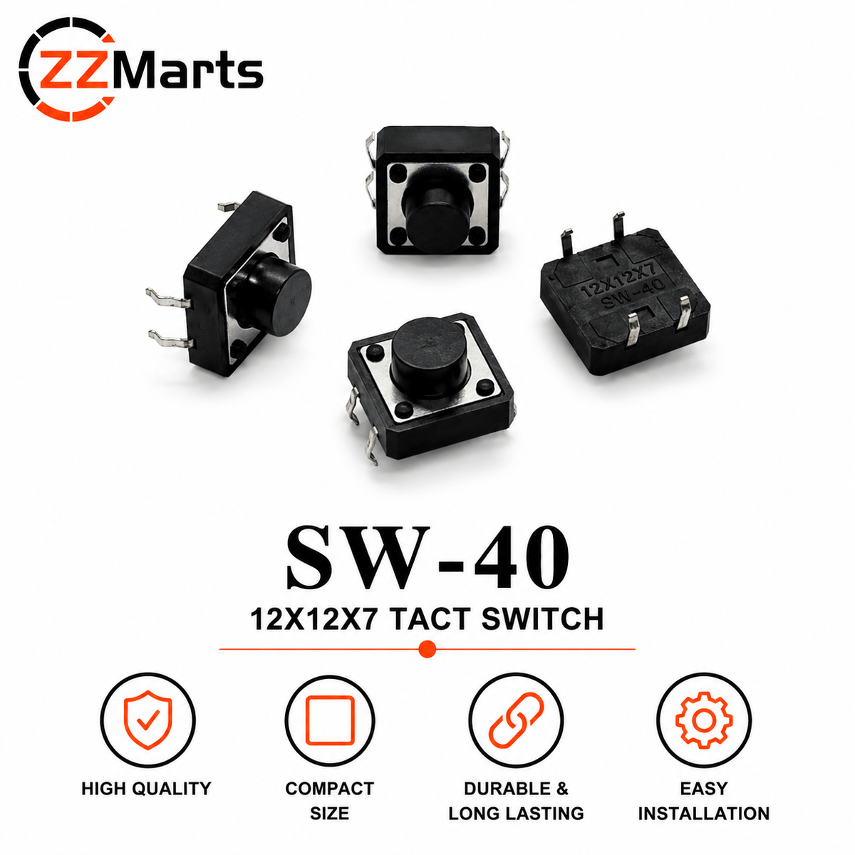 SW-40 Tact Switch (12×12×7mm) Touch Button