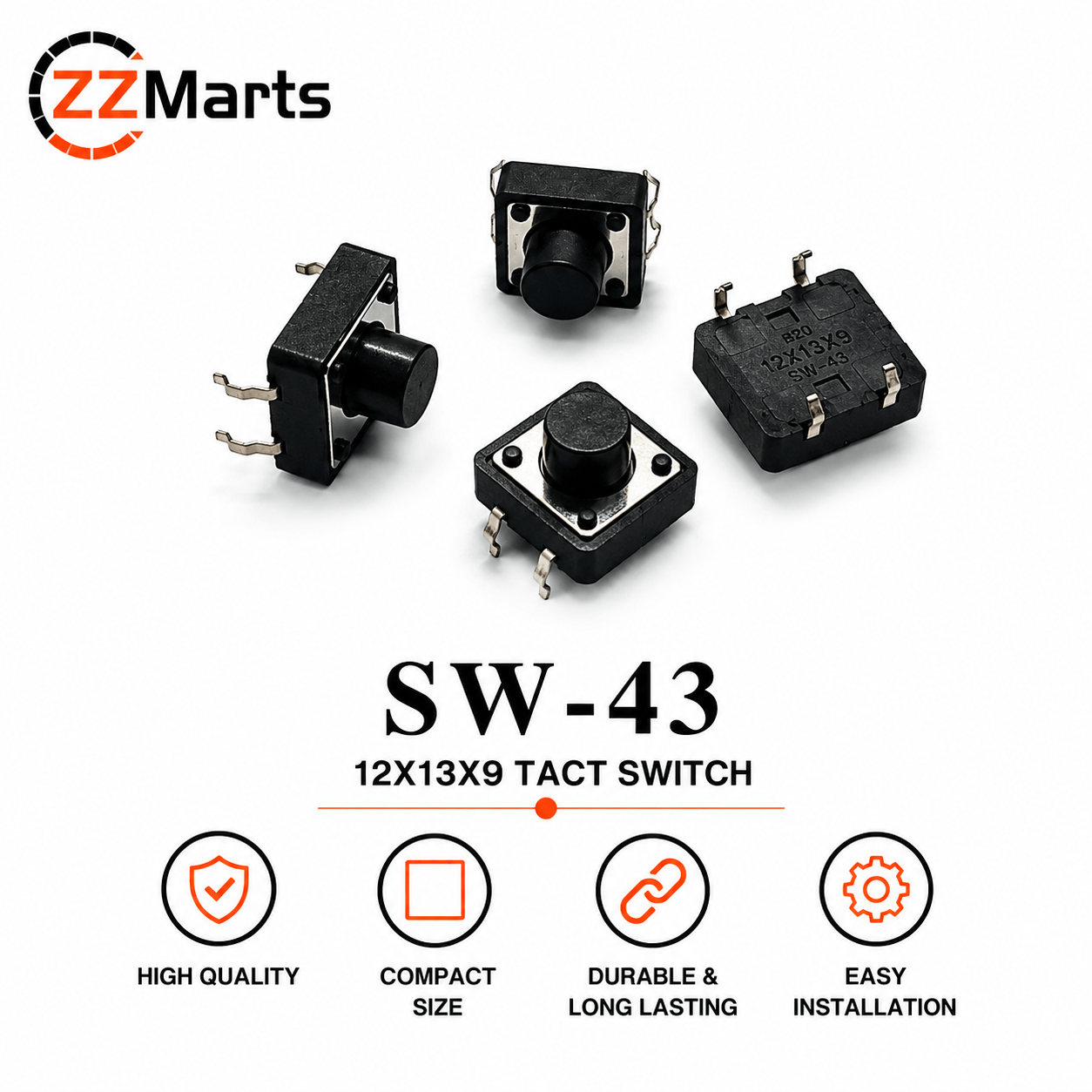 SW-43 Tact Switch (12×13×9mm) Touch Button