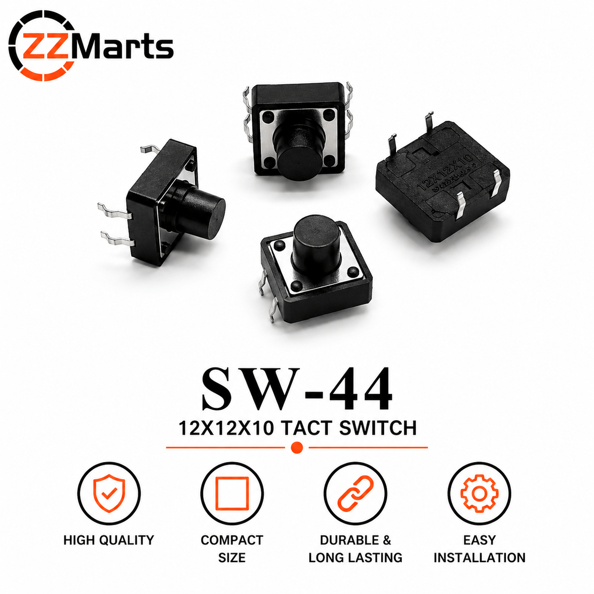SW-44 Tact Switch (12×12×10mm) Touch Button