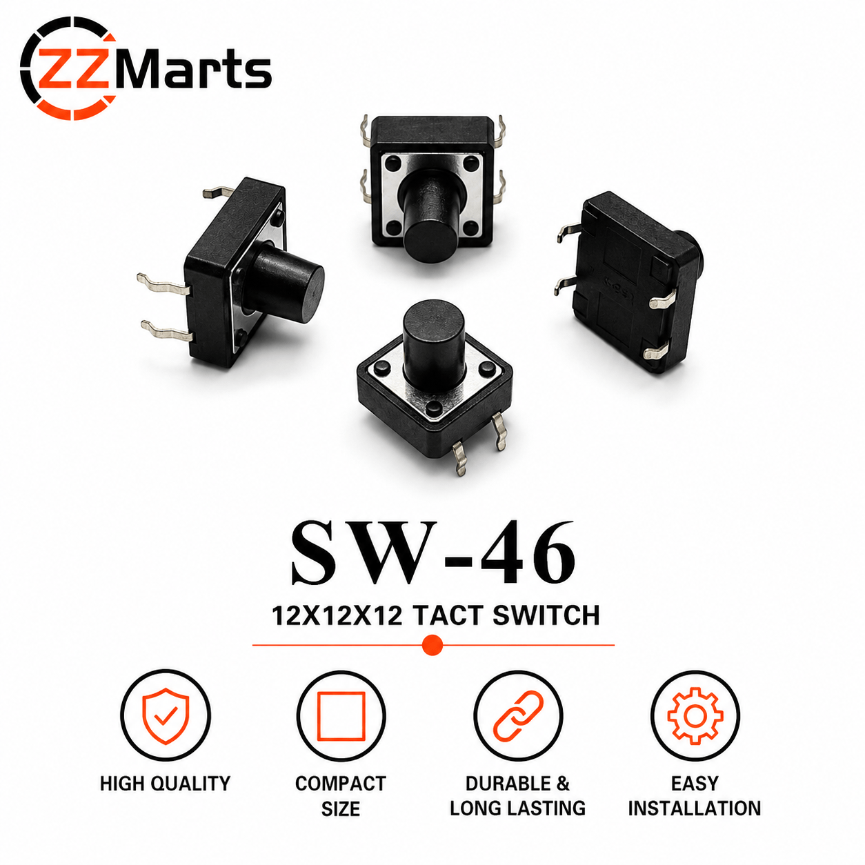 SW-46 Tact Switch (12×12×12mm) Touch Button