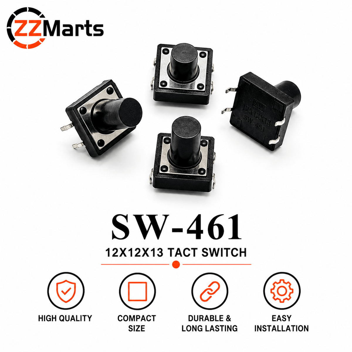 SW-46I Tact Switch (12×12×13mm) Touch Button