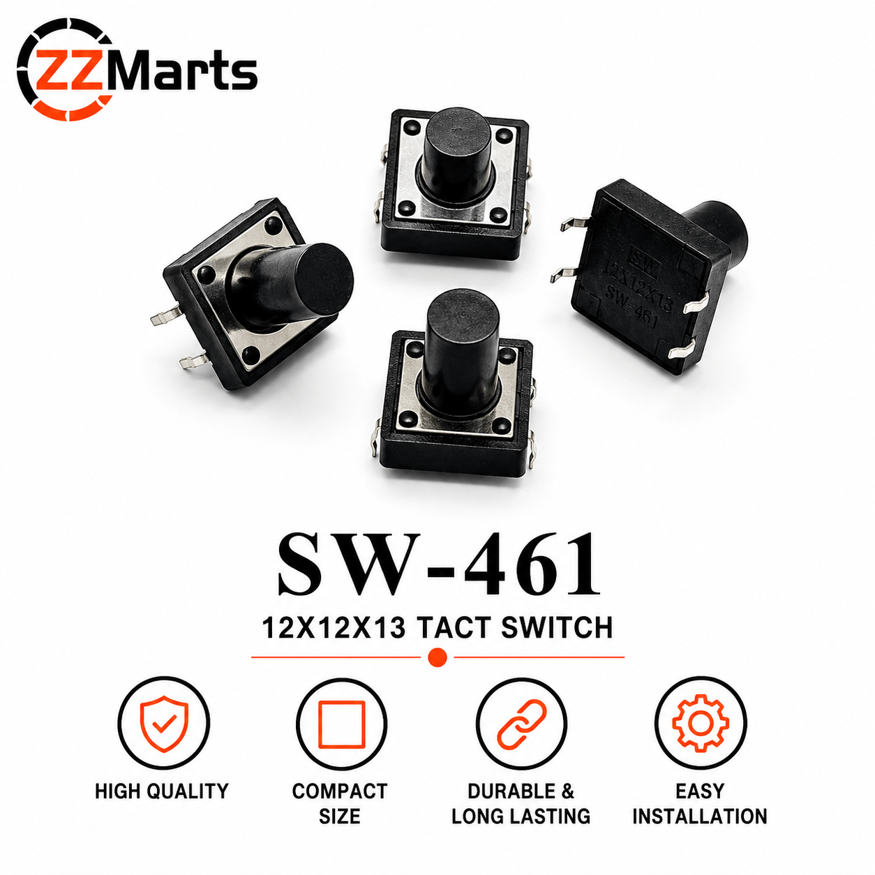 SW-46I Tact Switch (12×12×13mm) Touch Button