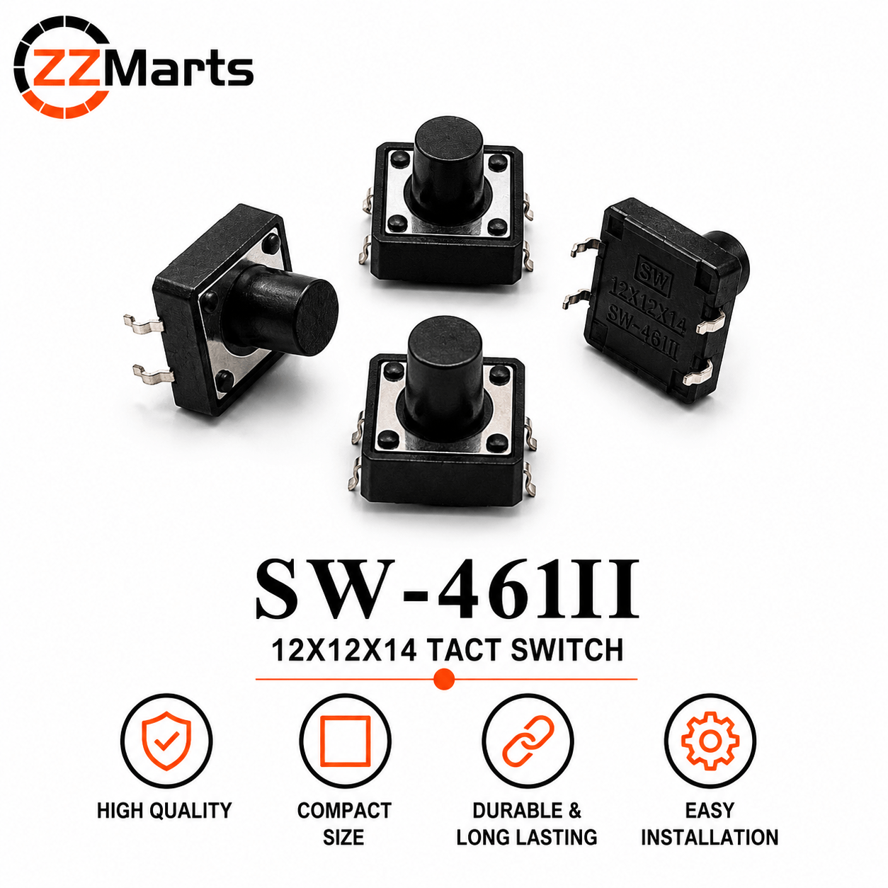 SW-46II Tact Switch (12×12×14mm) Touch Button