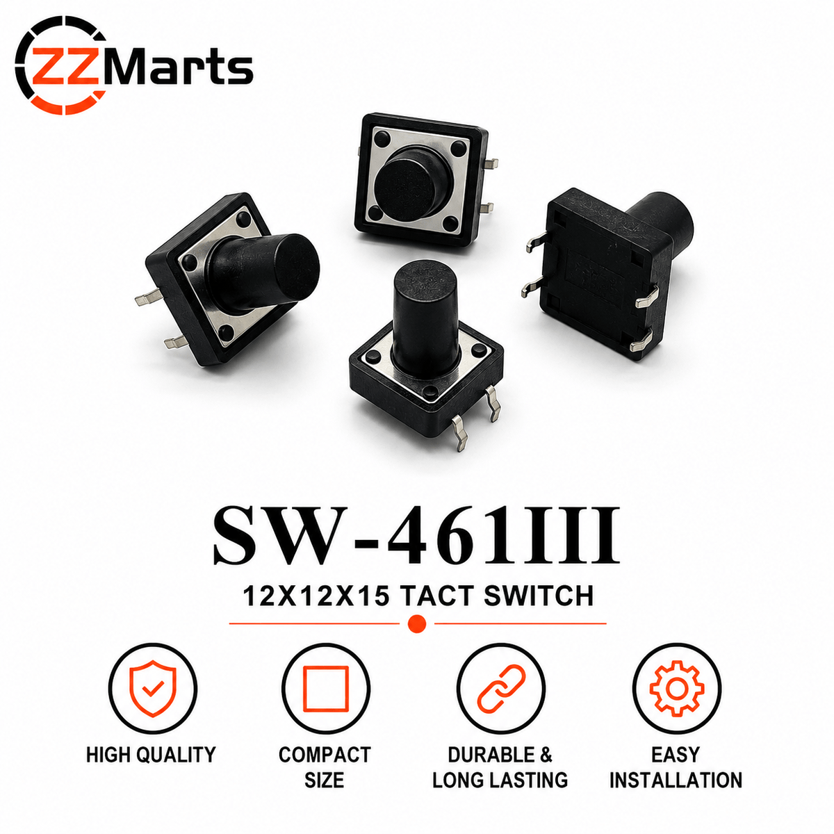 SW-46III Tact Switch (12×12×15mm)