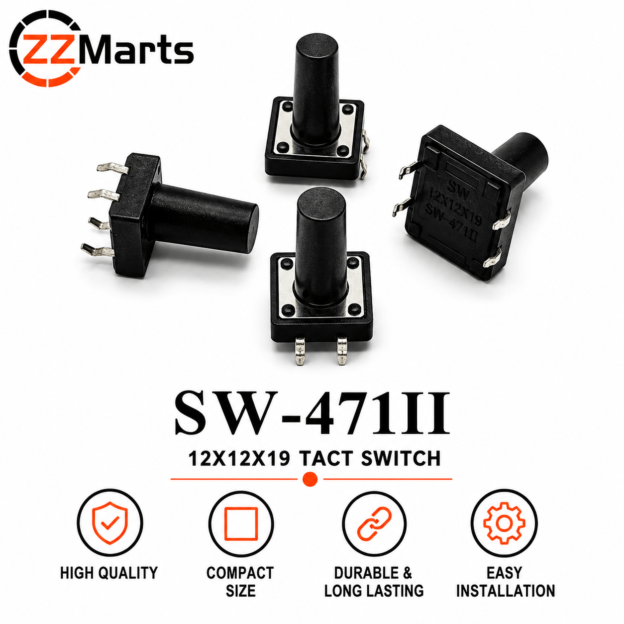 SW-47II Tact Switch (12×12×19mm) Touch Button