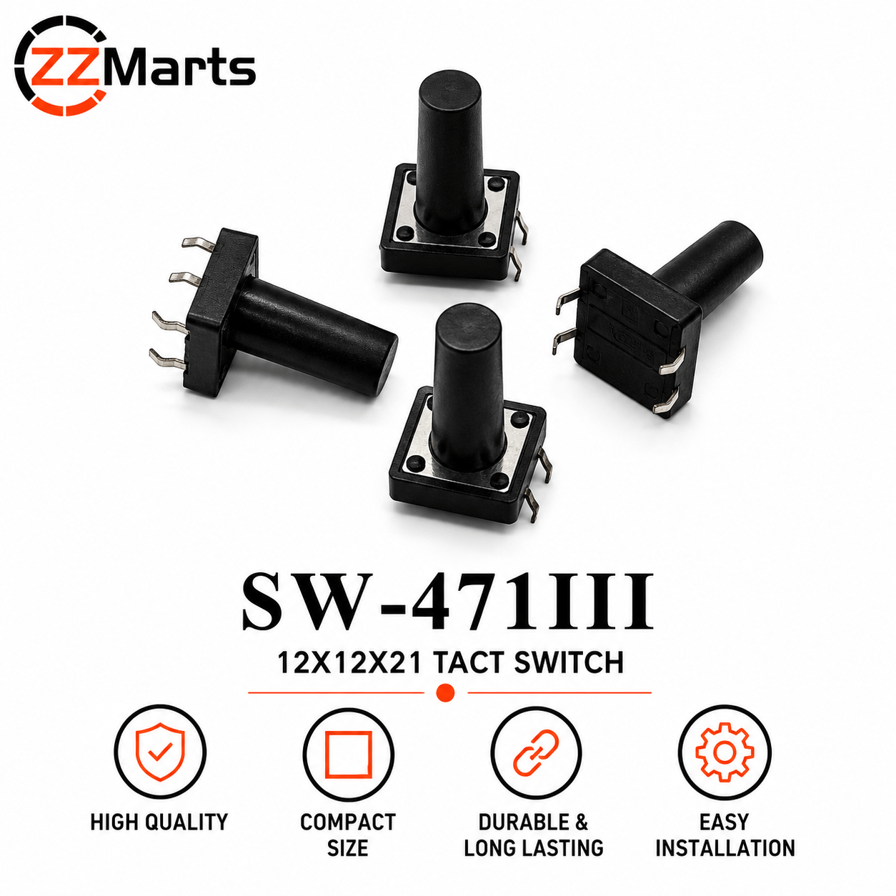 SW-47III Tact Switch (12×12×21mm) Touch Button