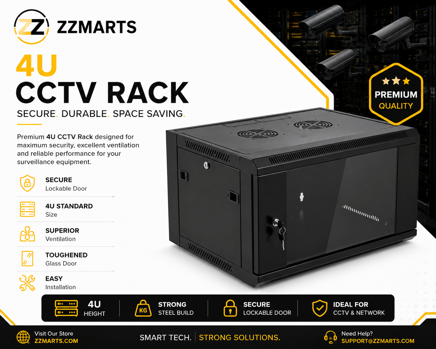 4U CCTV Rack – Wall Mount Network Cabinet Double Section