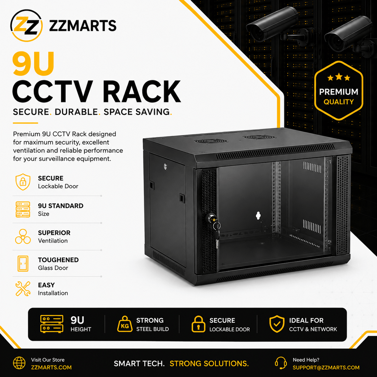 9U CCTV Rack – Wall Mount Network Cabinet Double Section
