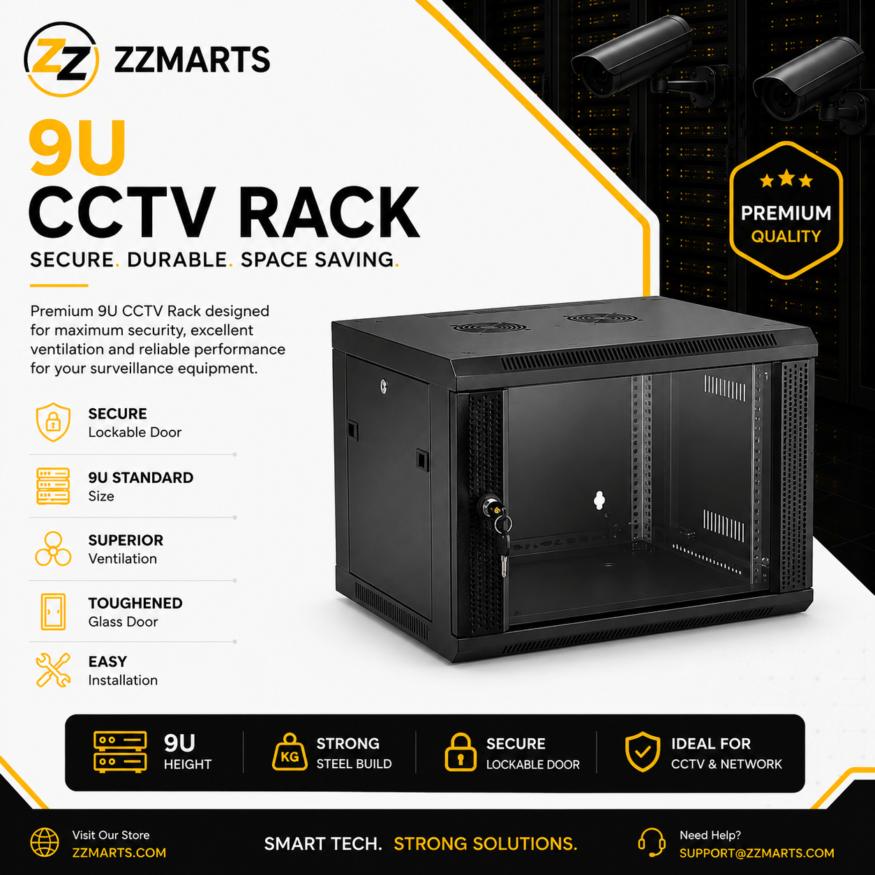 9U CCTV Rack – Wall Mount Network Cabinet Double Section