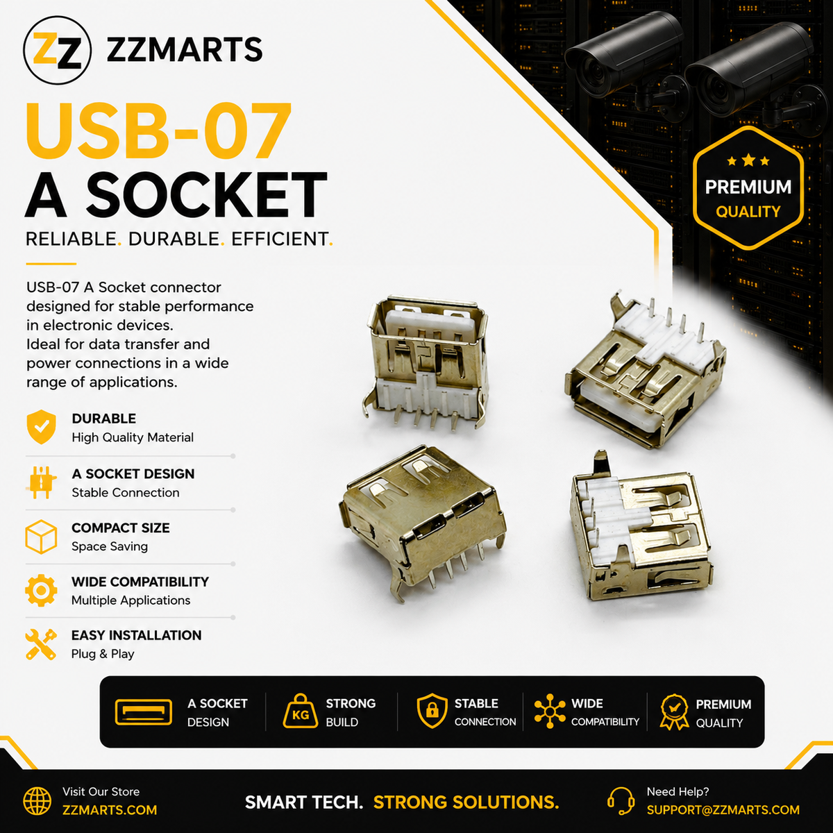 USB-07 USB-A Socket – Vertical Upright (Pack of 10)