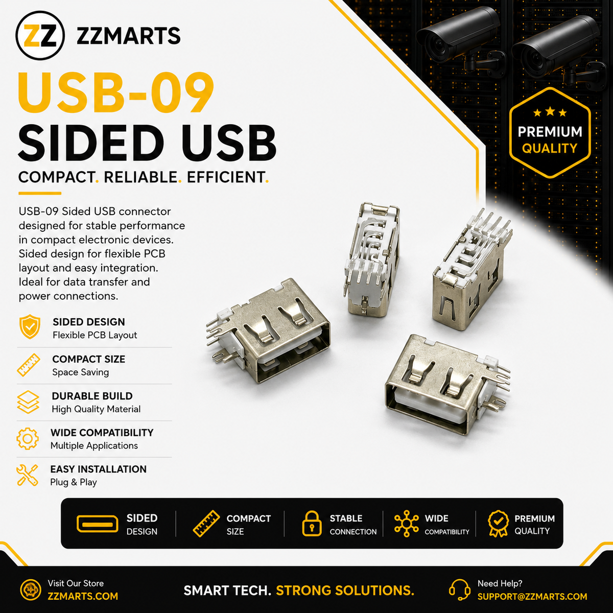 USB-09 USB-A Socket – Side Mount (Pack of 10)