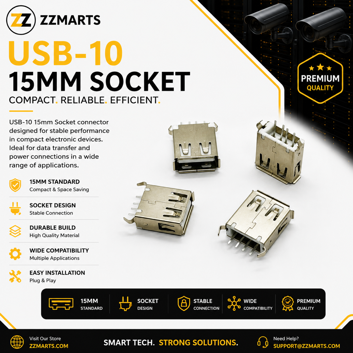 USB-10 USB-A Socket – 15mm (Pack of 10)