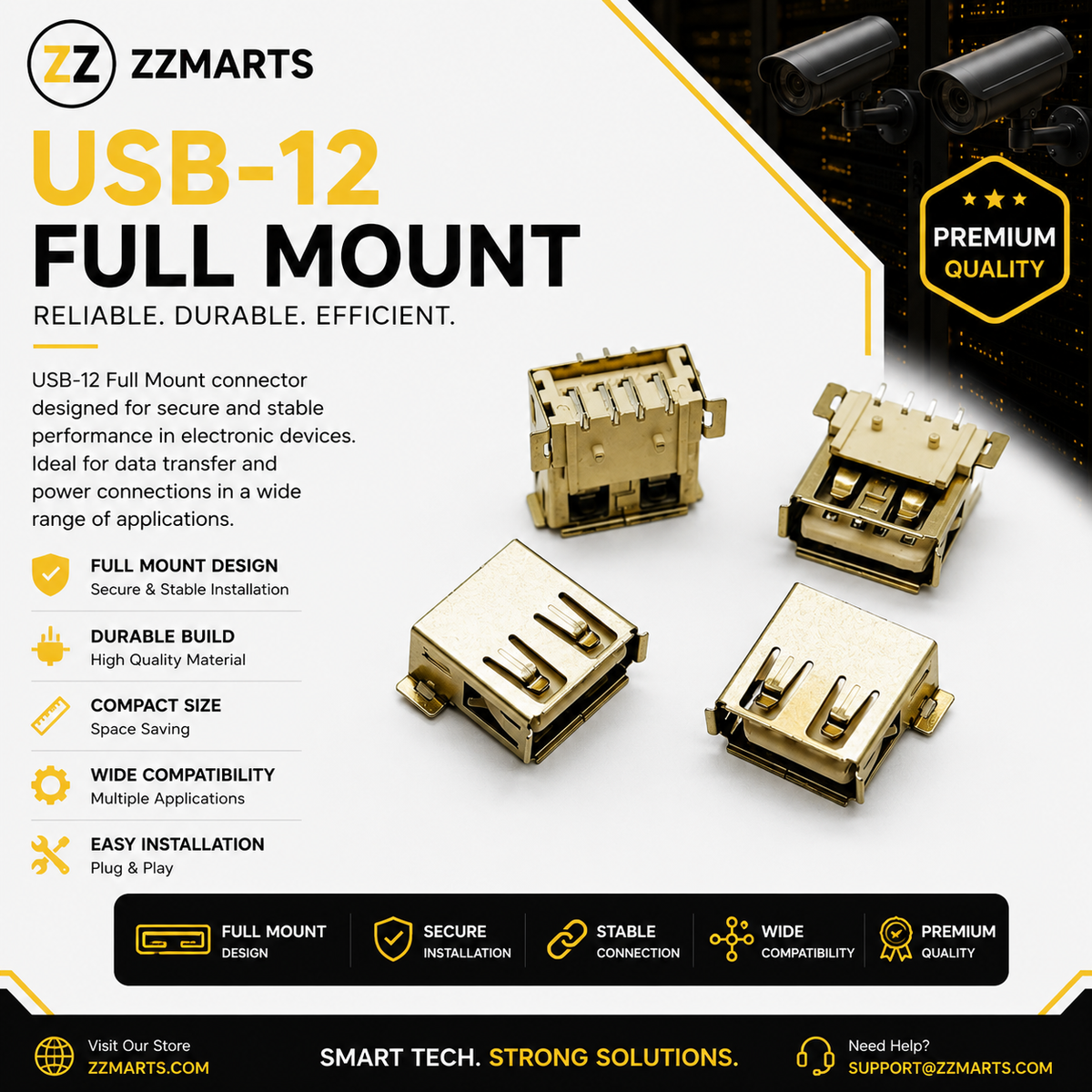 USB-12 USB-A Socket – Full Mount (Pack of 20)