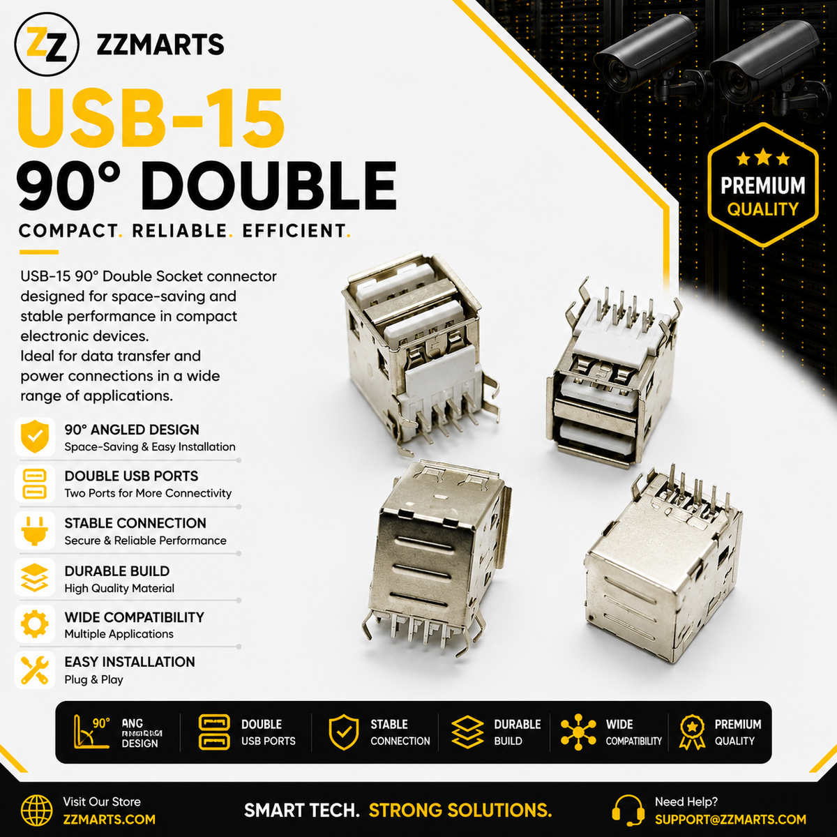 USB-15 Dual USB-A Socket – 90° Double Stacked (Pack of 10)