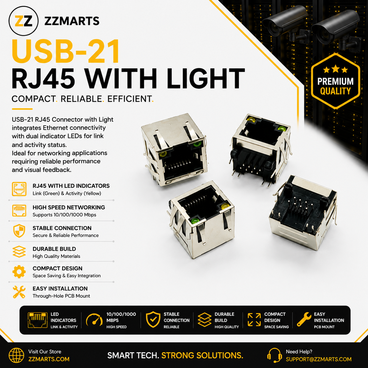 USB-21 RJ45 Ethernet Jack with LED (10/100/1000) (Pack of 5)
