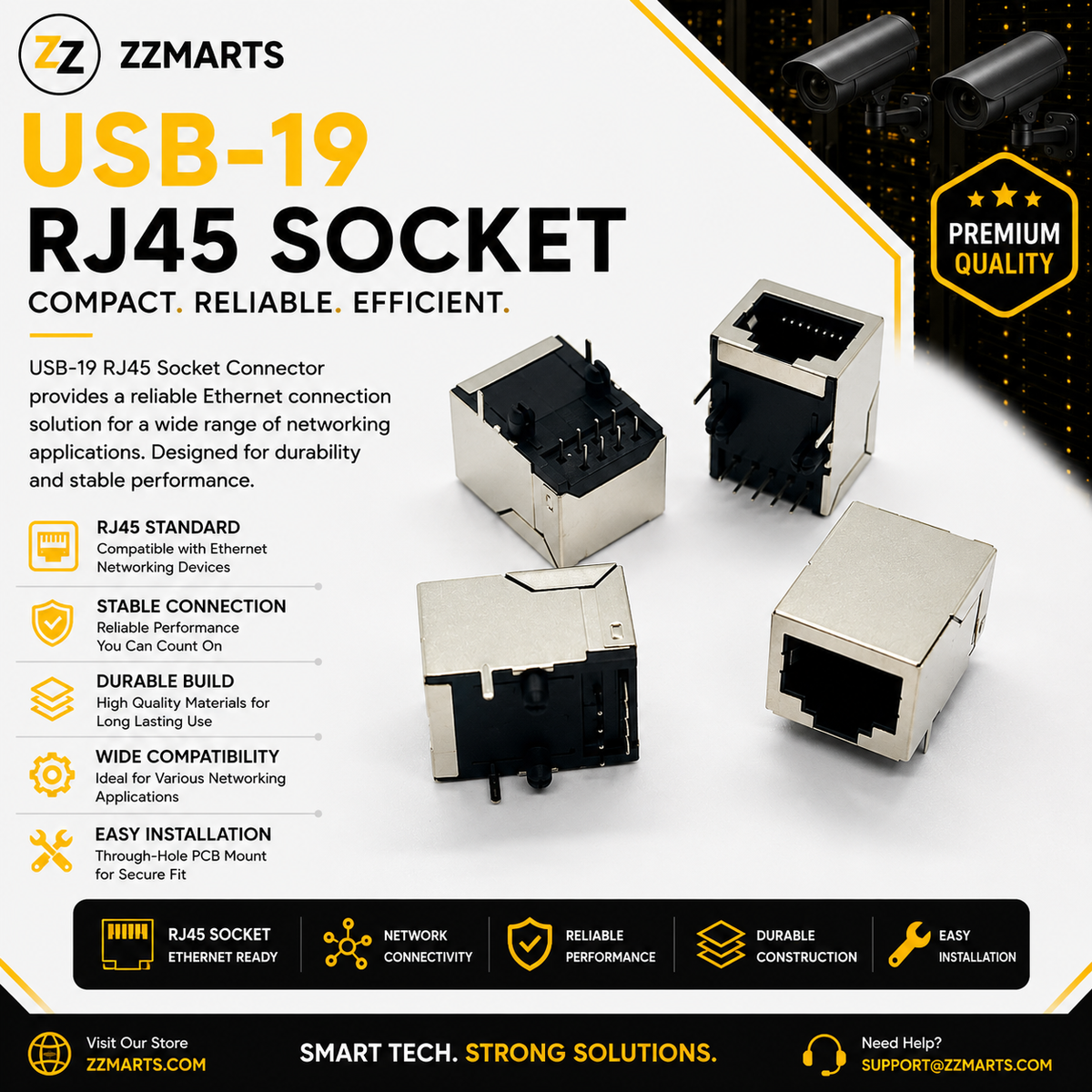 USB-19 RJ45 Ethernet Socket – PCB Mount (Pack of 5)