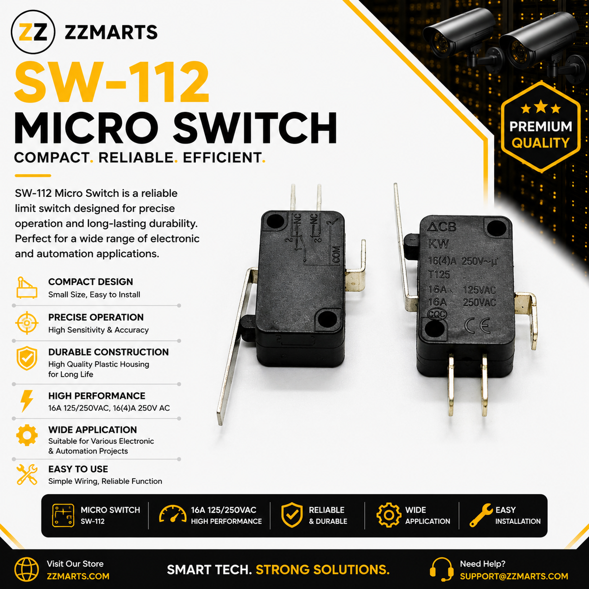 SW-112 Micro Switch – Short Lever 16A 250VAC SPDT (Pack of 5)