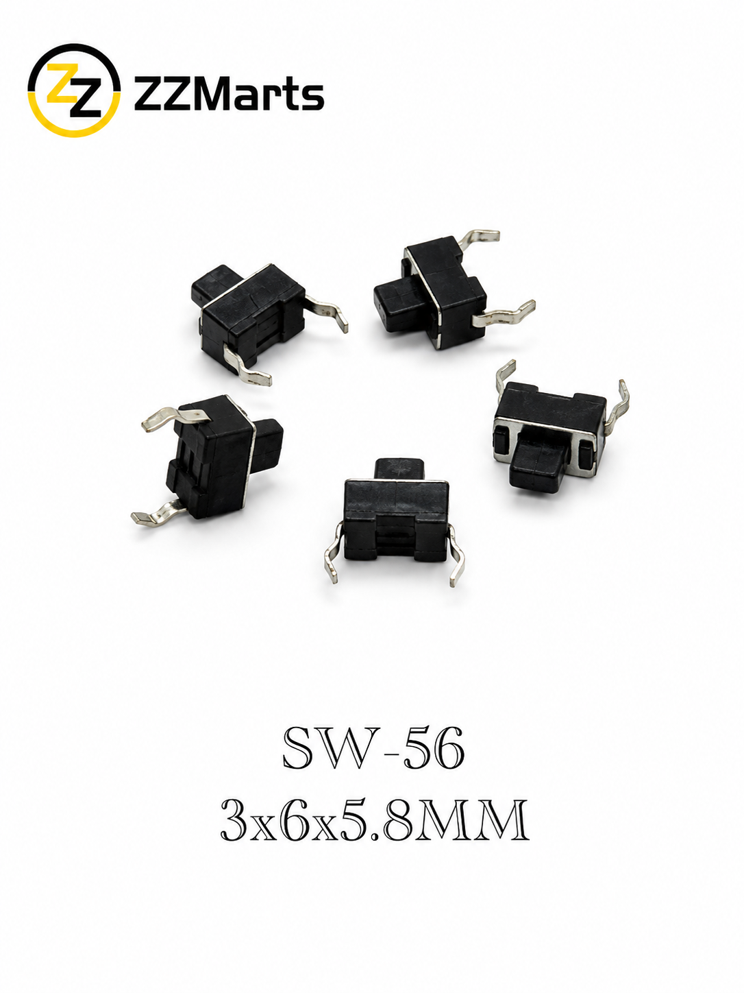 SW-56 3×6×5.8mm Tact Switch – 2-Leg (Pack of 20)
