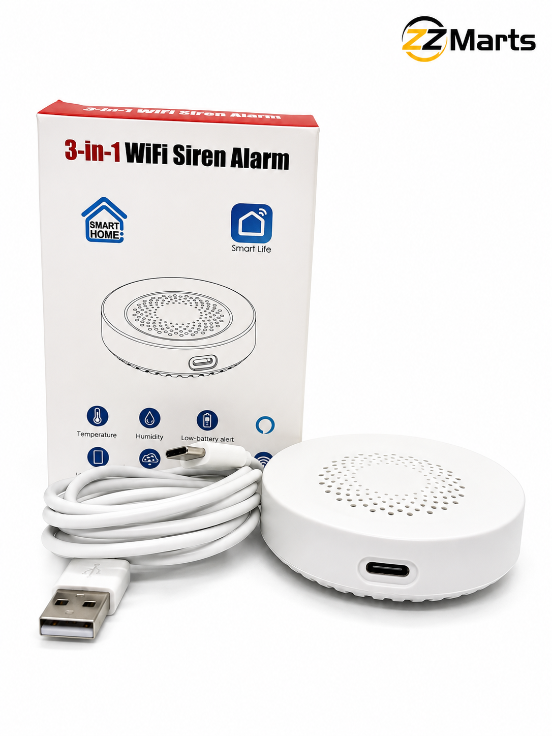 3-in-1 WiFi Siren Alarm – Tuya Smart, Temperature & Humidity (A03Pro)