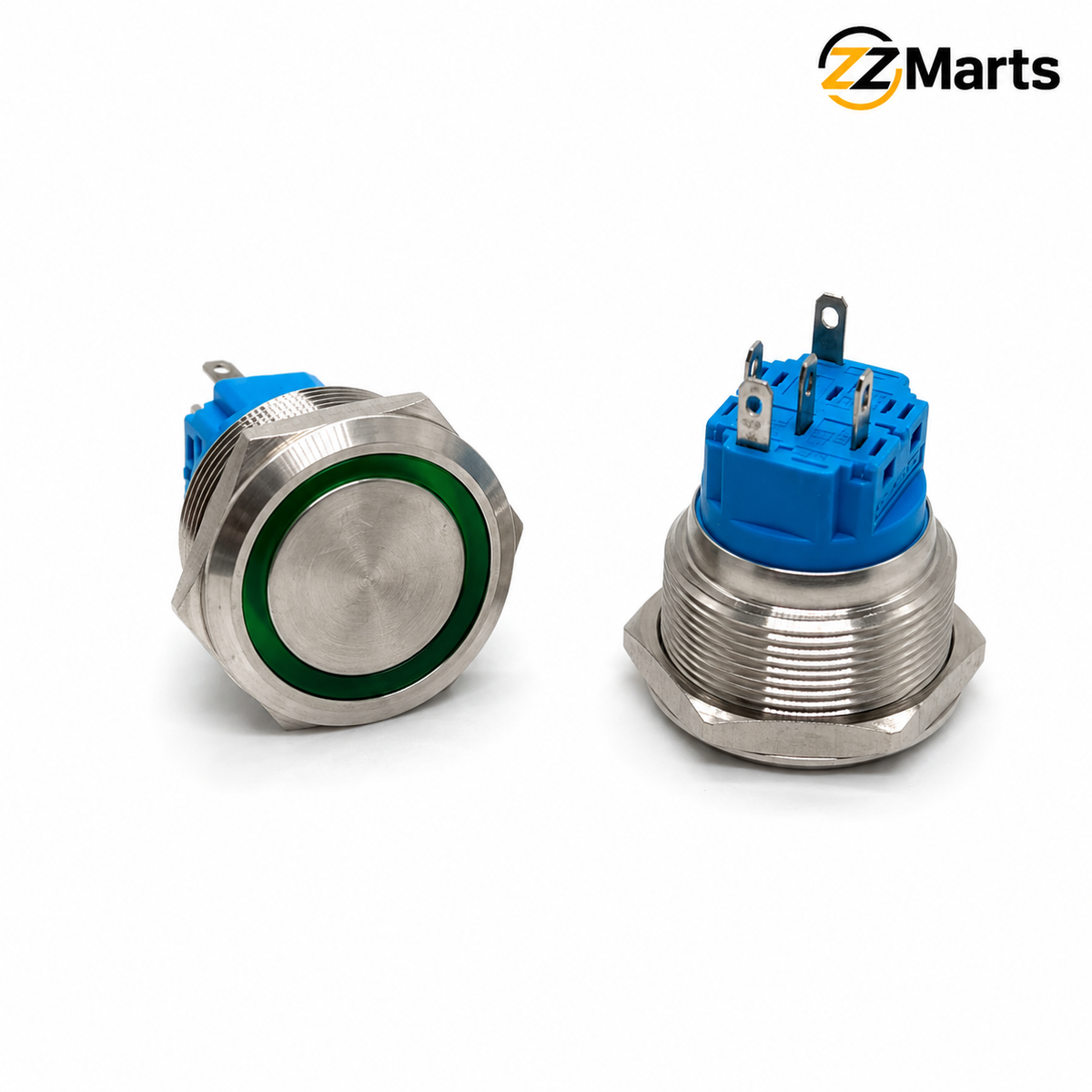 25mm Metal Push Button Switch with Green LED Ring – Latching or Momentary