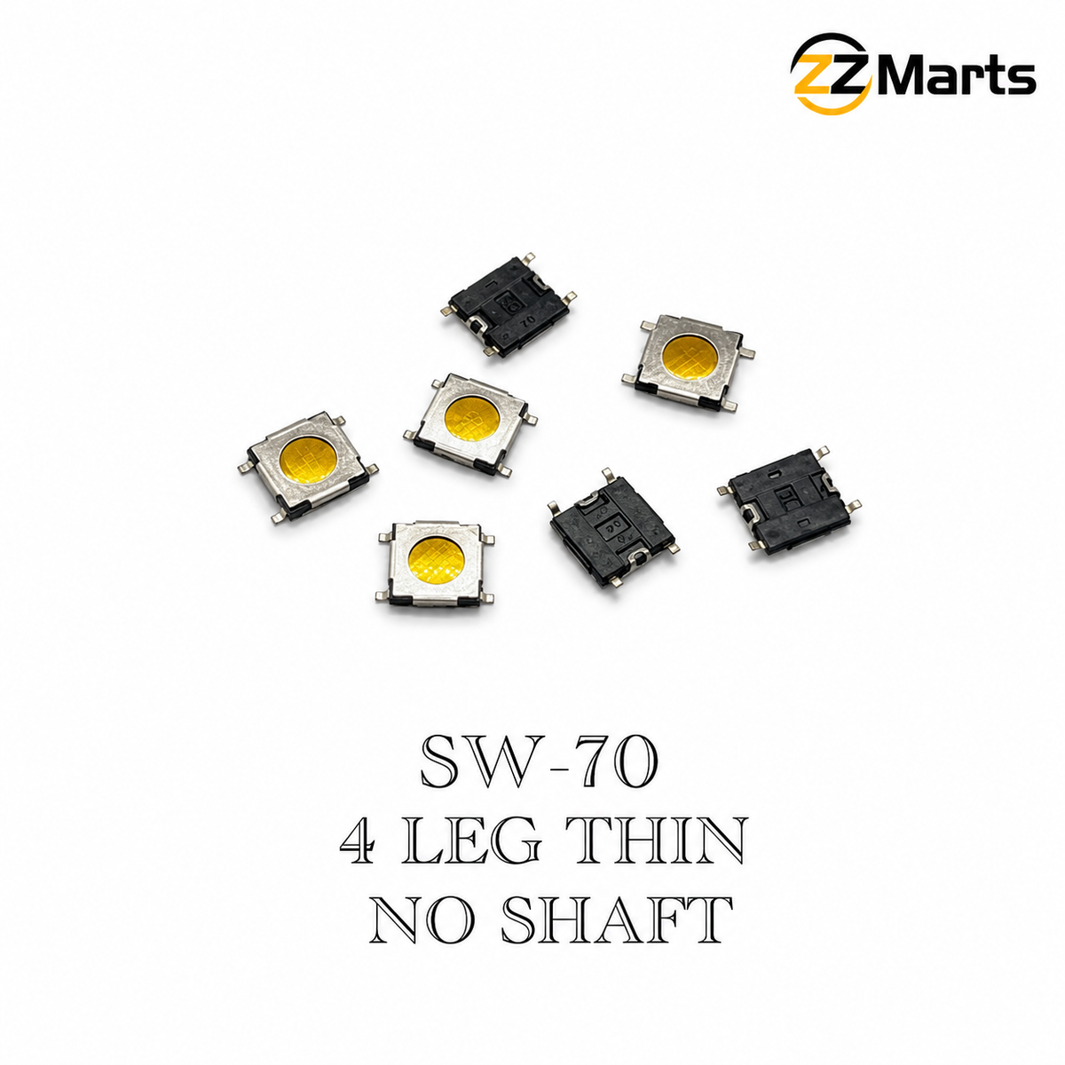 SW-70 4-Leg Thin SMD Tact Switch – No Shaft (Pack of 20)