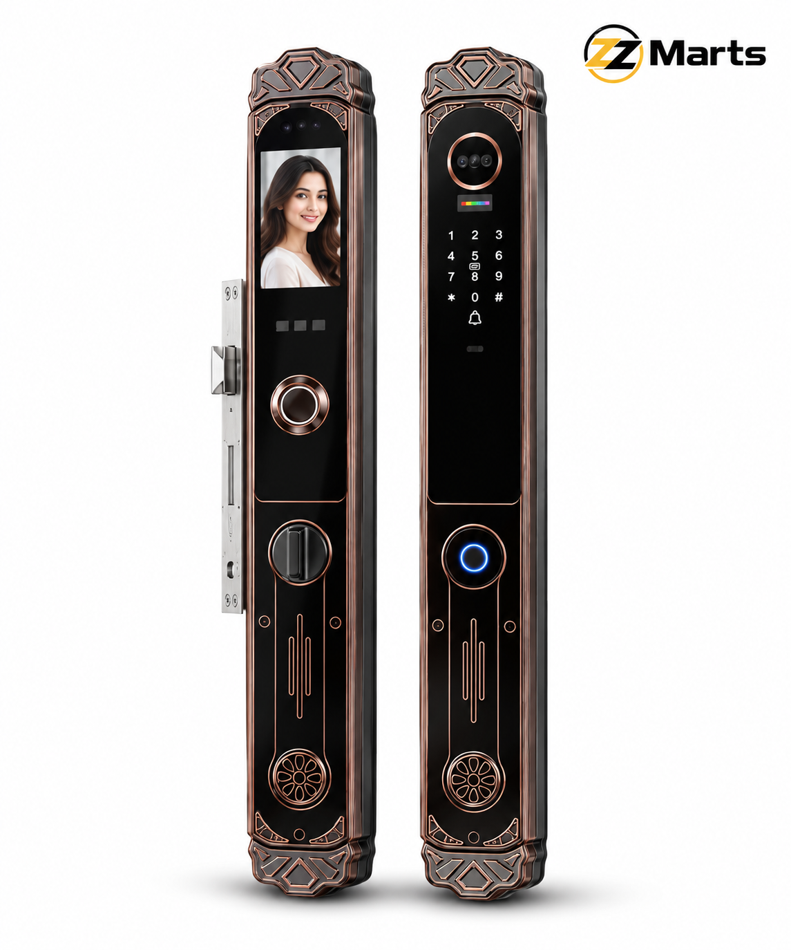 Smart Face Lock – Antique Copper Full Automatic (Tuya, Face / Password / Card / Key / App)