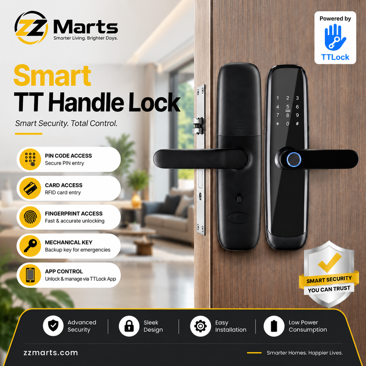 Smart TT Handle Lock – Fingerprint, PIN, RFID Card, Key & App (TTLock)