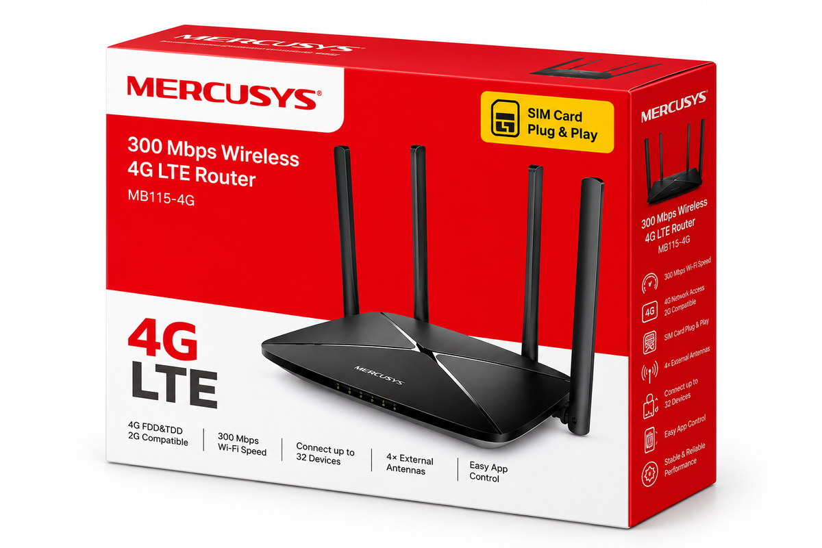 Mercusys MB115-4G 300Mbps Wireless 4G LTE Router – SIM Plug & Play – view 2