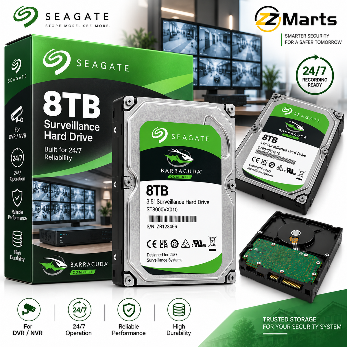 8TB Surveillance Hard Drive – 3.5" SATA CCTV DVR/NVR HDD