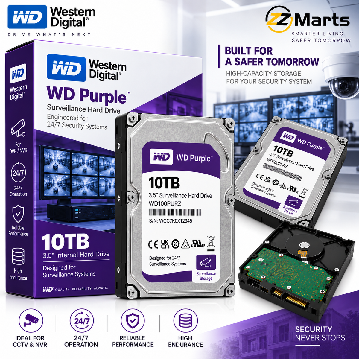10TB Surveillance Hard Drive – 3.5" SATA CCTV DVR/NVR HDD