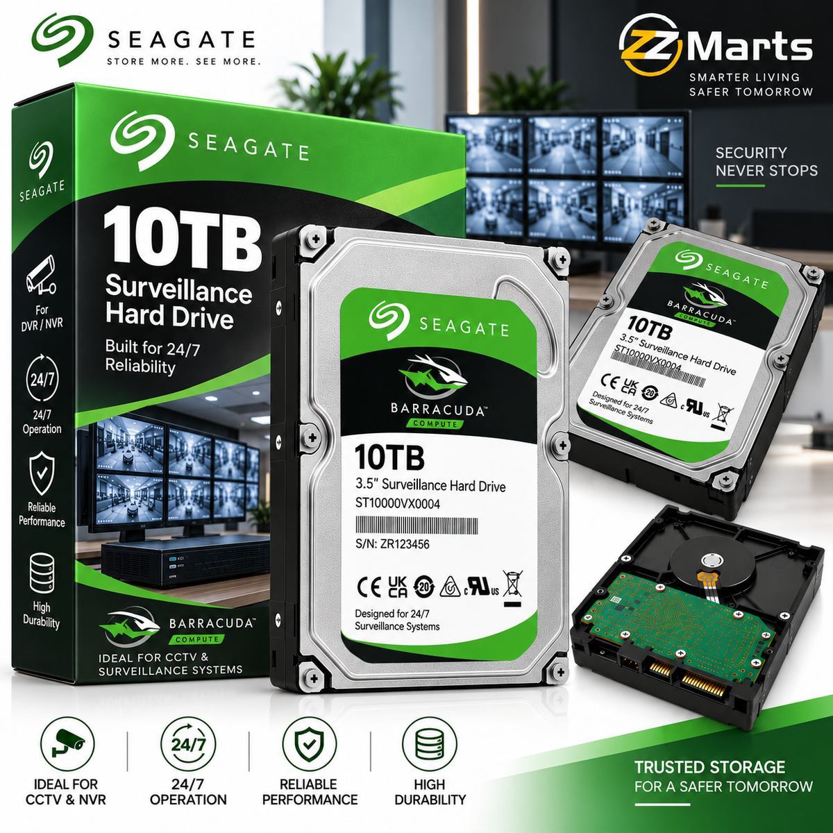 10TB Surveillance Hard Drive – 3.5" SATA CCTV DVR/NVR HDD