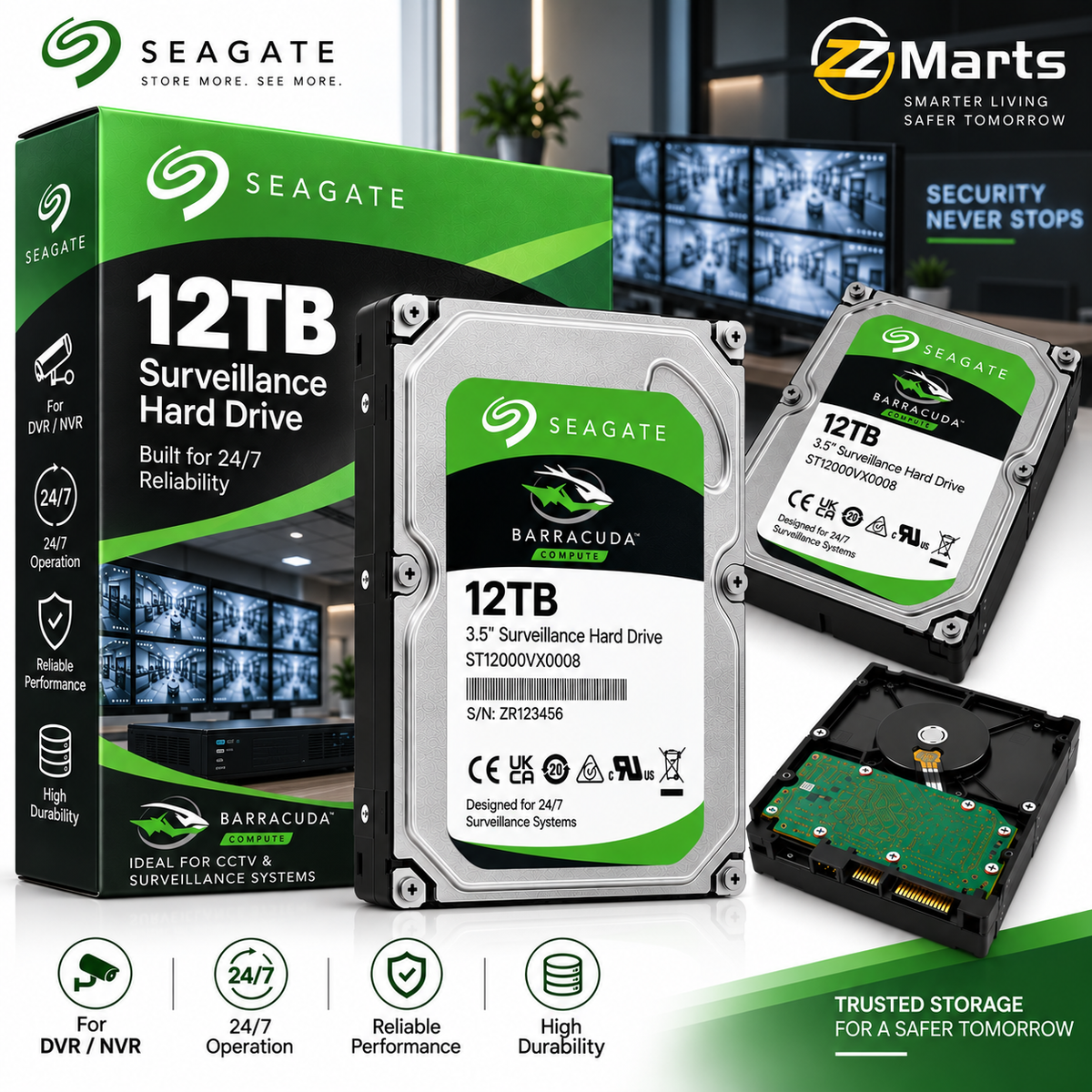 12TB Surveillance Hard Drive – 3.5" SATA CCTV DVR/NVR HDD